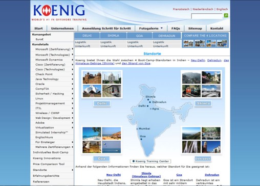 Koenig Solutions Screenshot2 Screenshot von Koenig Solutions - Deutscher Name für internationales Unternehmen - mit Indienkarte