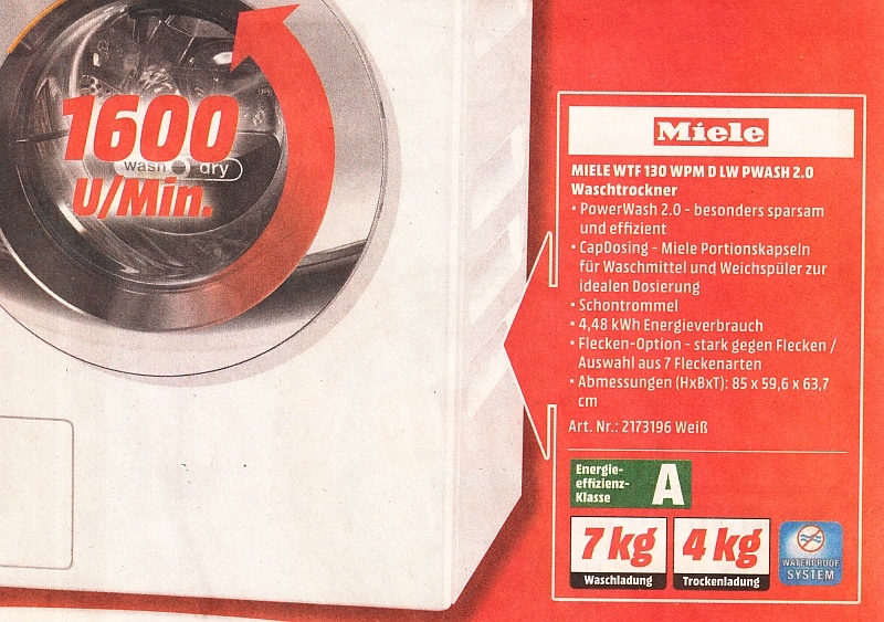 Miele Waschmaschine WTF Ausschnitt aus Annonce